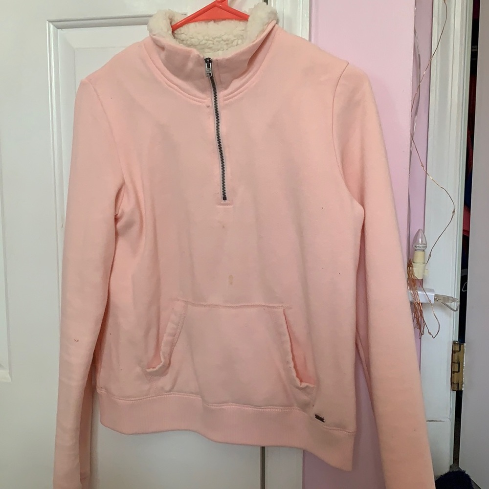 pink fuzzy sweater